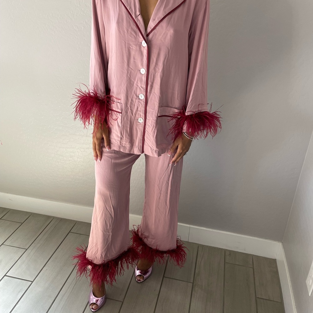 Sleeper Pink and Red Feather Trim Pajama Set
